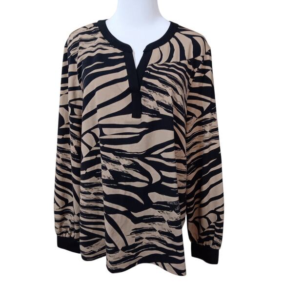 CHICO'S 3 Pullover Top Blouse XL Animal Print Office Career Casual Travel Tan - Picture 2 of 8